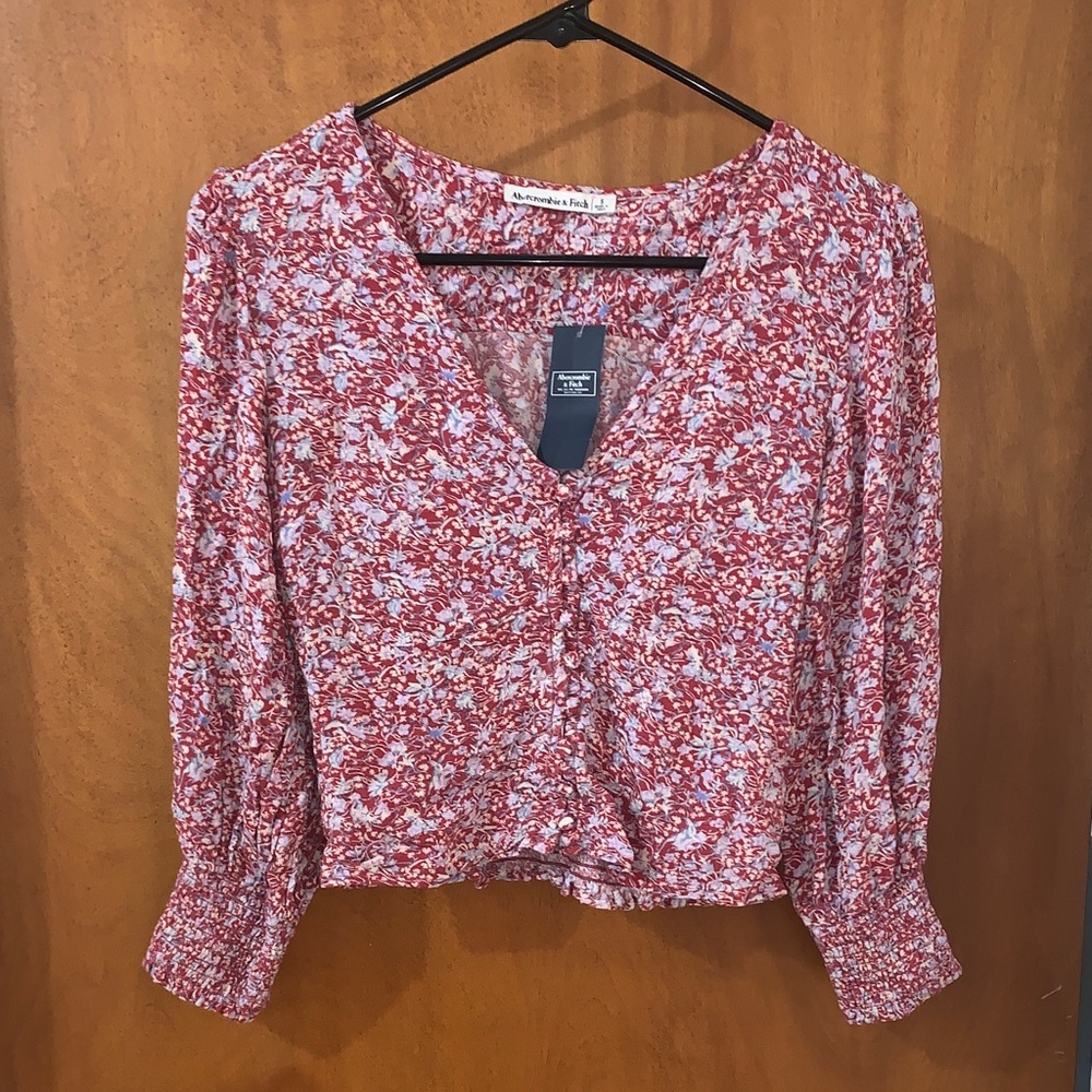 Abercrombie Red and Blue Floral Print Blouse
